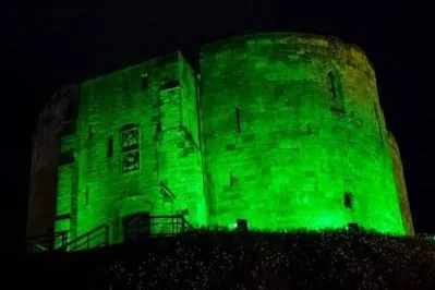 Clifford's Tower lit up green for St Patrick's Day
